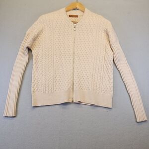 Belldini NWT Heather Oatmeal Cable Knit Zip Bomber Cardigan Sweater Small/Petit